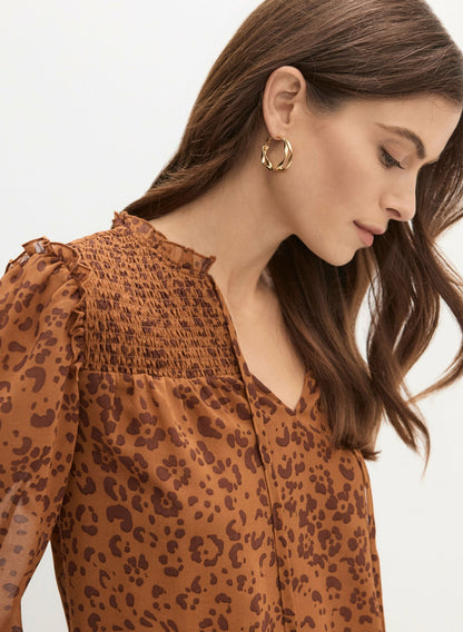Women Puff Sleeve Leopard Print Blouse Brown Pattern | Melanie Lyne
