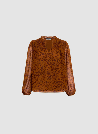Women Puff Sleeve Leopard Print Blouse Brown Pattern | Melanie Lyne