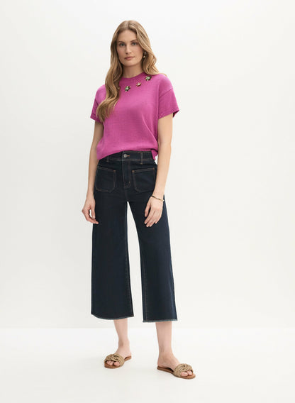 Women Flower Detail Crew Neck Sweater Raspberry Rose | Melanie Lyne