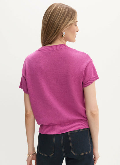 Women Flower Detail Crew Neck Sweater Raspberry Rose | Melanie Lyne