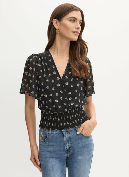 Women Floral Print Wrap-Style Blouse Black Pattern | Melanie Lyne