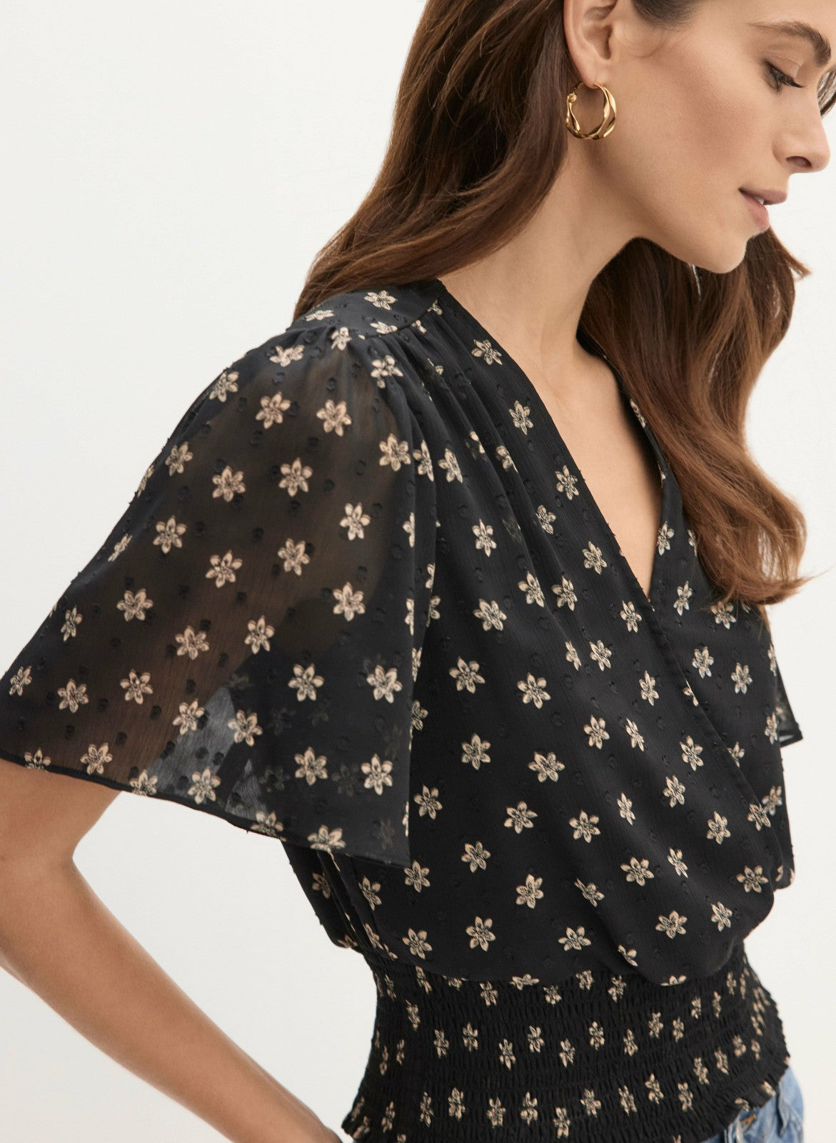 Women Floral Print Wrap-Style Blouse Black Pattern | Melanie Lyne