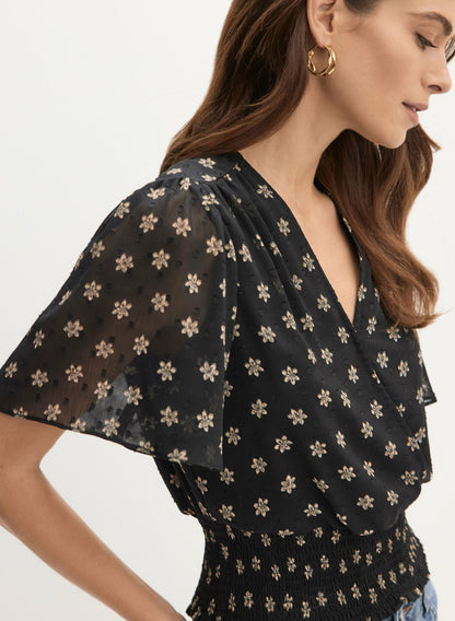 Women Floral Print Wrap-Style Blouse Black Pattern | Melanie Lyne