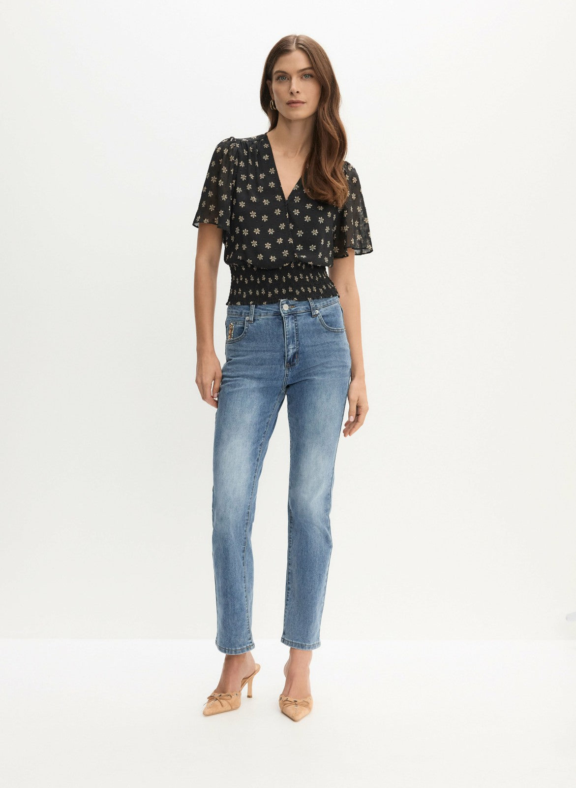 Women Floral Print Wrap-Style Blouse Black Pattern | Melanie Lyne