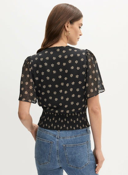Women Floral Print Wrap-Style Blouse Black Pattern | Melanie Lyne