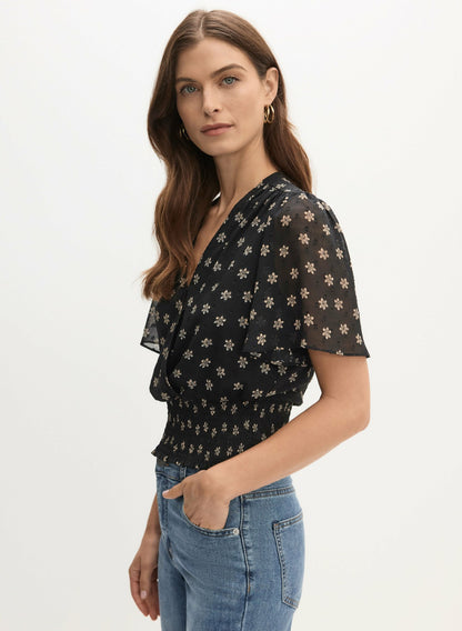 Women Floral Print Wrap-Style Blouse Black Pattern | Melanie Lyne