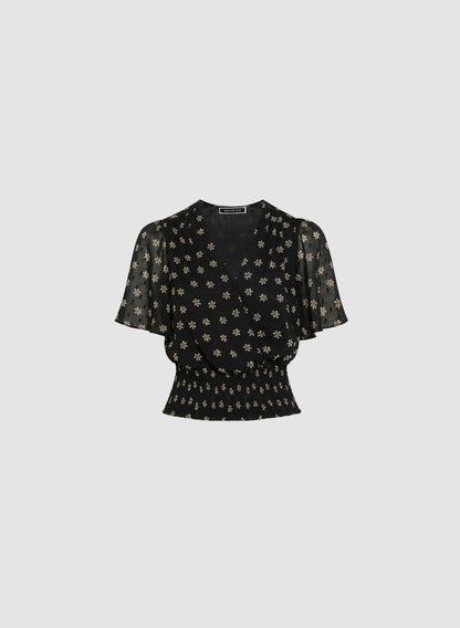 Women Floral Print Wrap-Style Blouse Black Pattern | Melanie Lyne