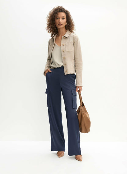 Women Satin Wide-Leg Cargo Pants Navy Blue | Melanie Lyne