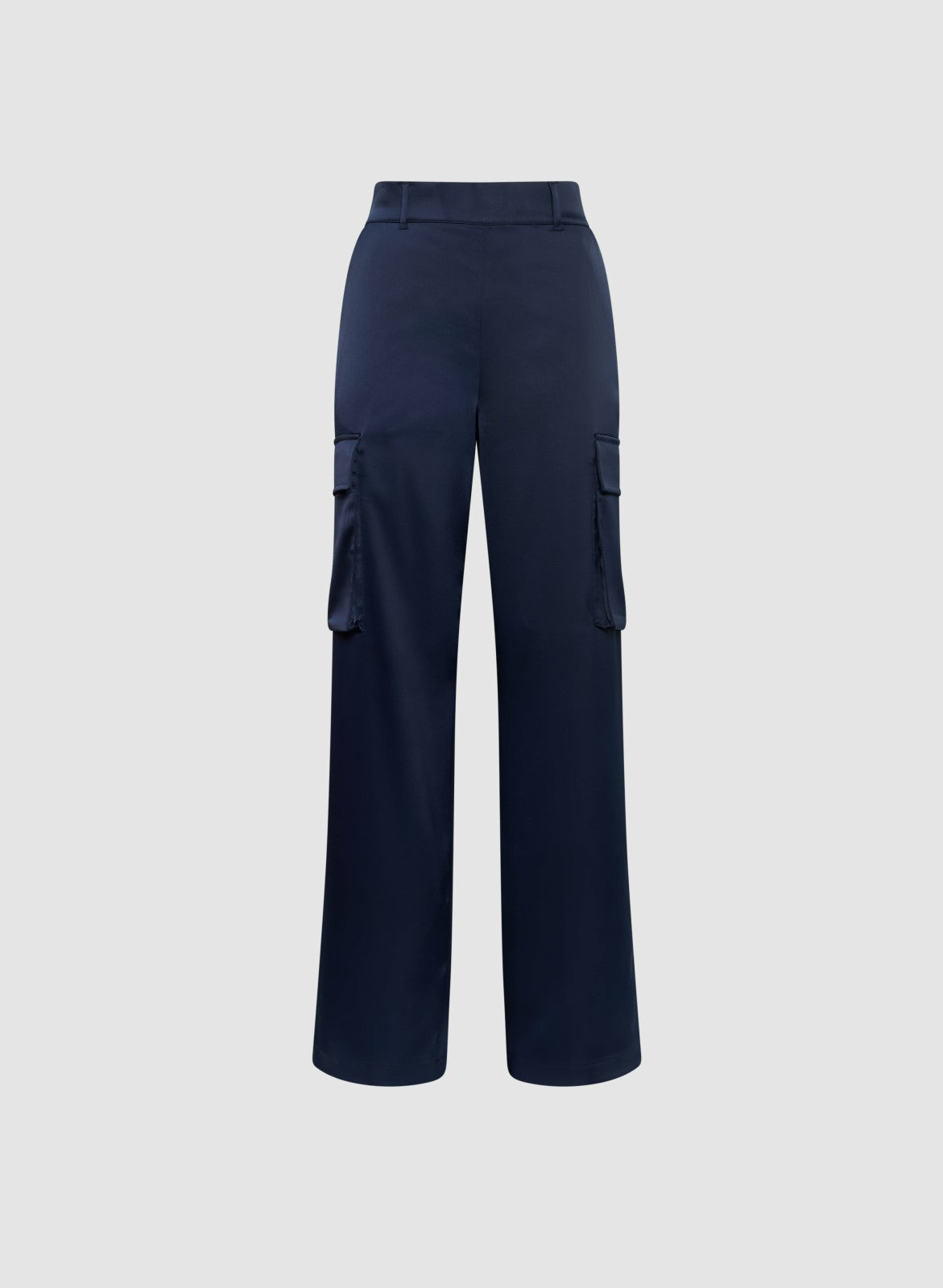 Women Satin Wide-Leg Cargo Pants Navy Blue | Melanie Lyne