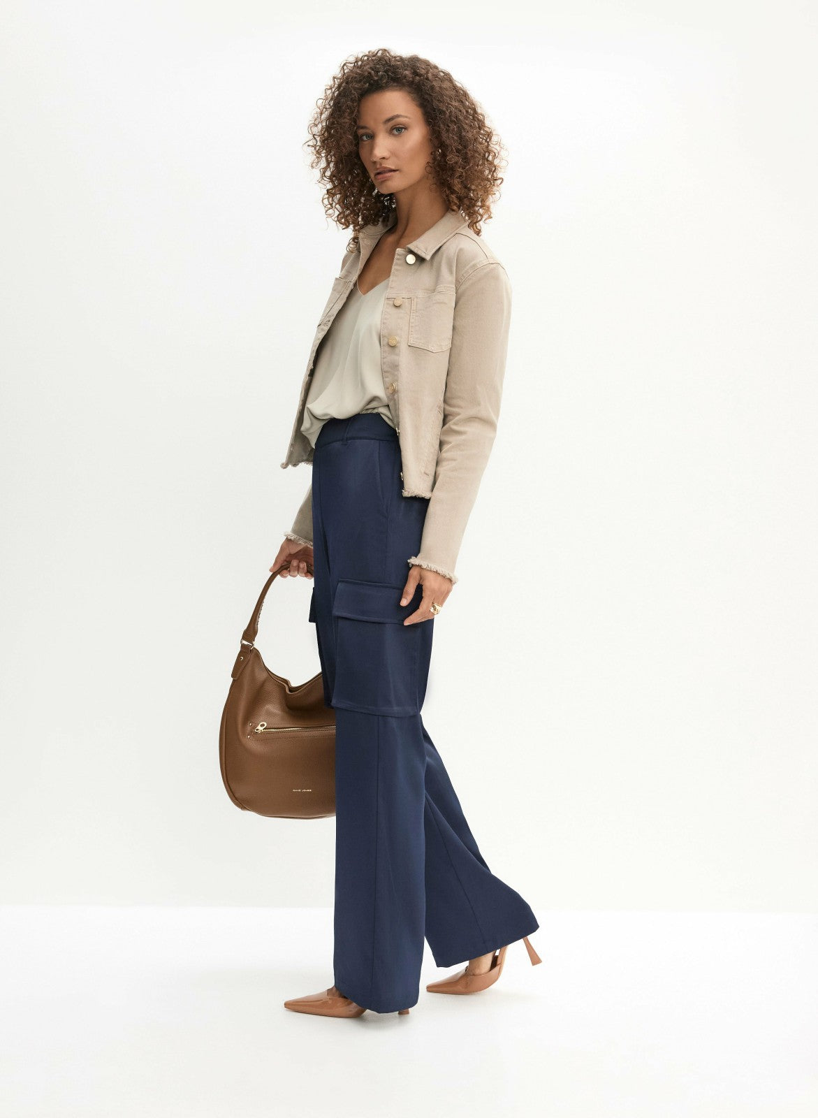 Women Satin Wide-Leg Cargo Pants Navy Blue | Melanie Lyne