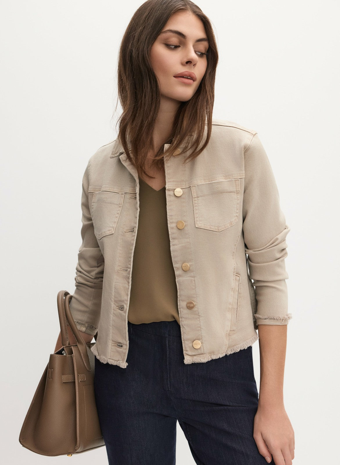 Women Frayed Hem Denim Jacket Oyster | Melanie Lyne