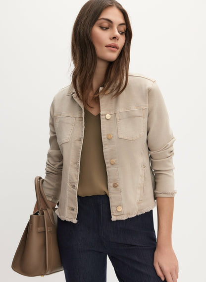 Women Frayed Hem Denim Jacket Oyster | Melanie Lyne