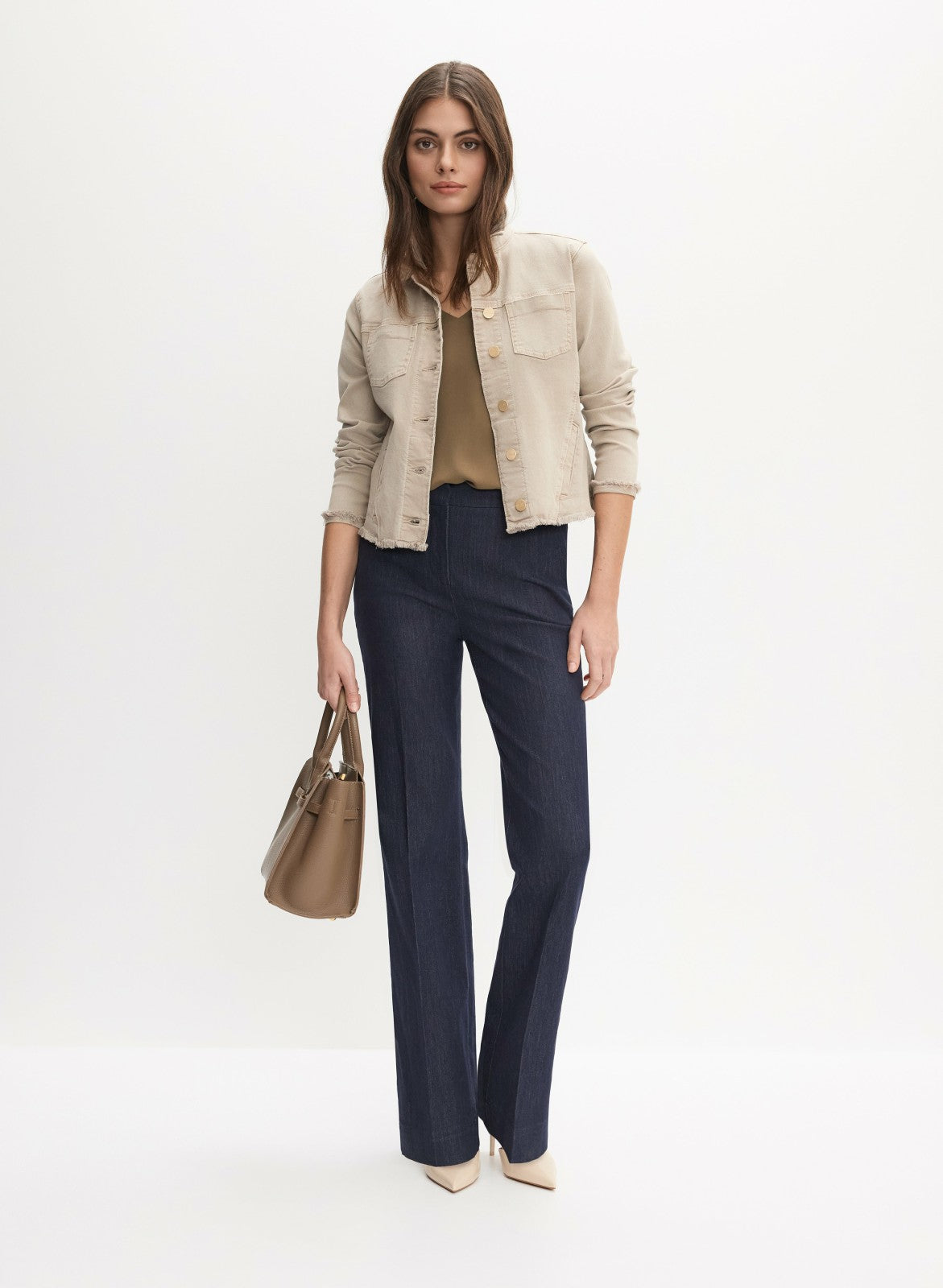 Women Frayed Hem Denim Jacket Oyster | Melanie Lyne