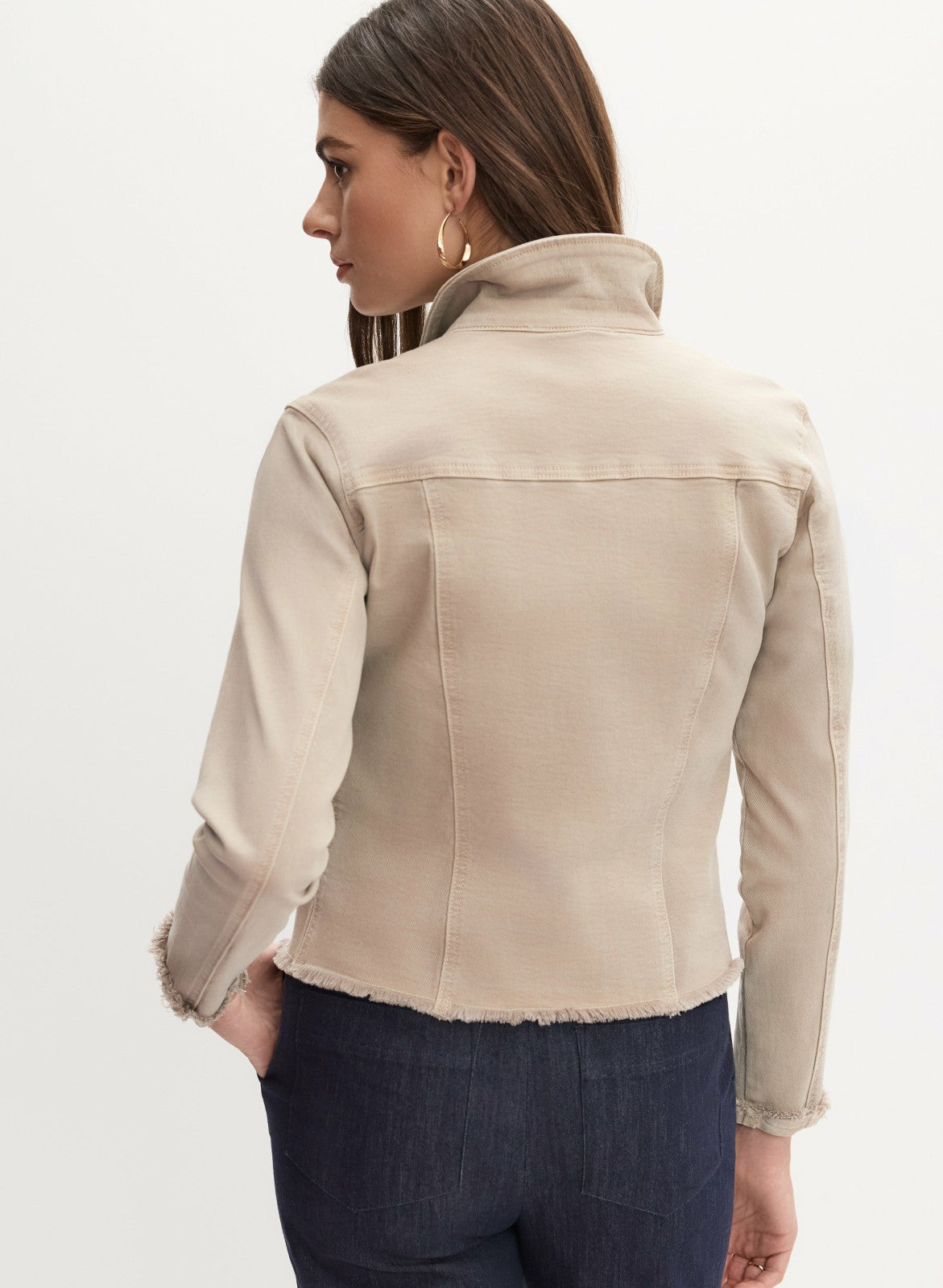 Women Frayed Hem Denim Jacket Oyster | Melanie Lyne