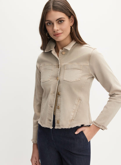 Women Frayed Hem Denim Jacket Oyster | Melanie Lyne