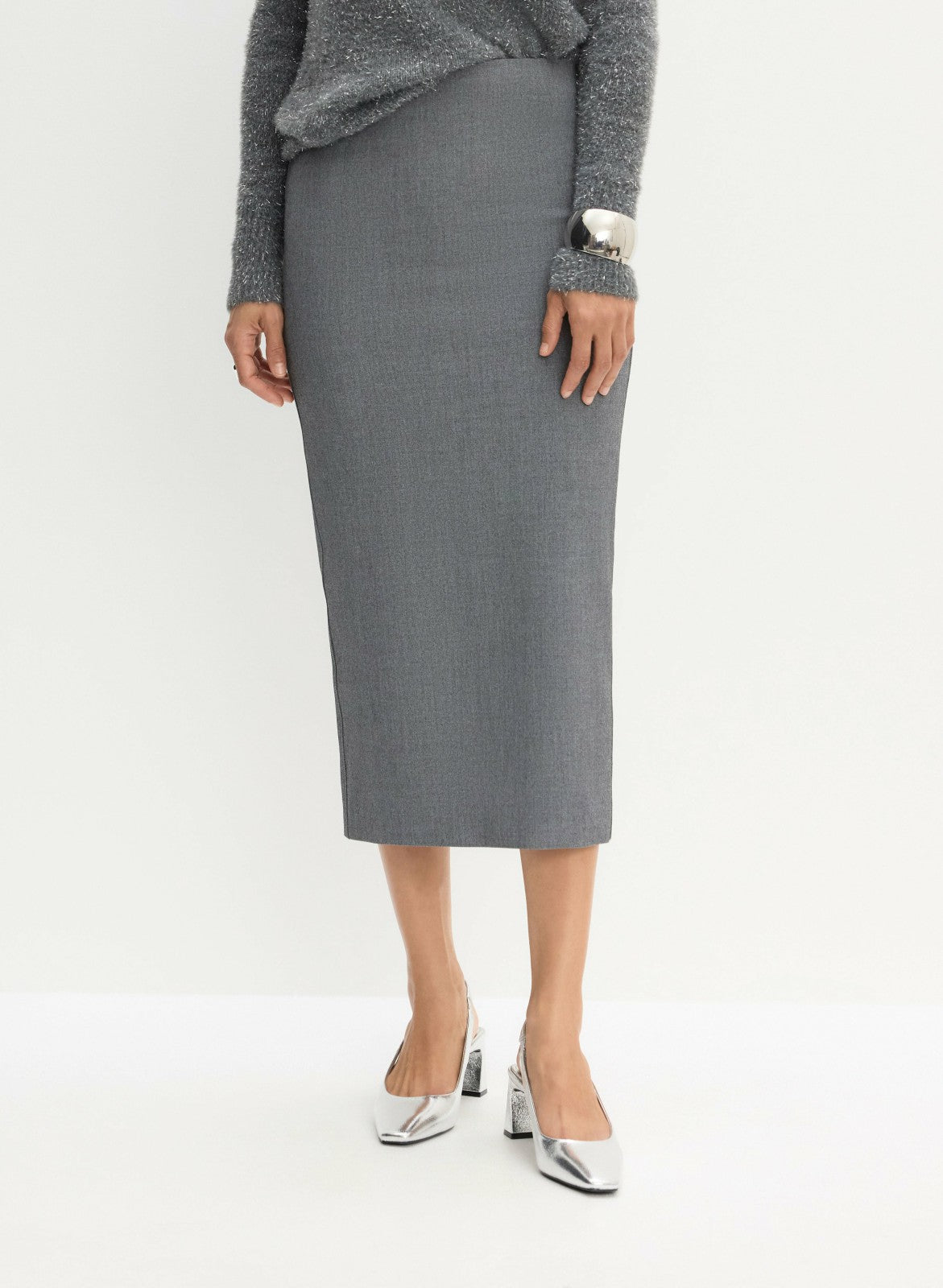 Women Long Pencil Skirt Sky Grey Mix | Melanie Lyne