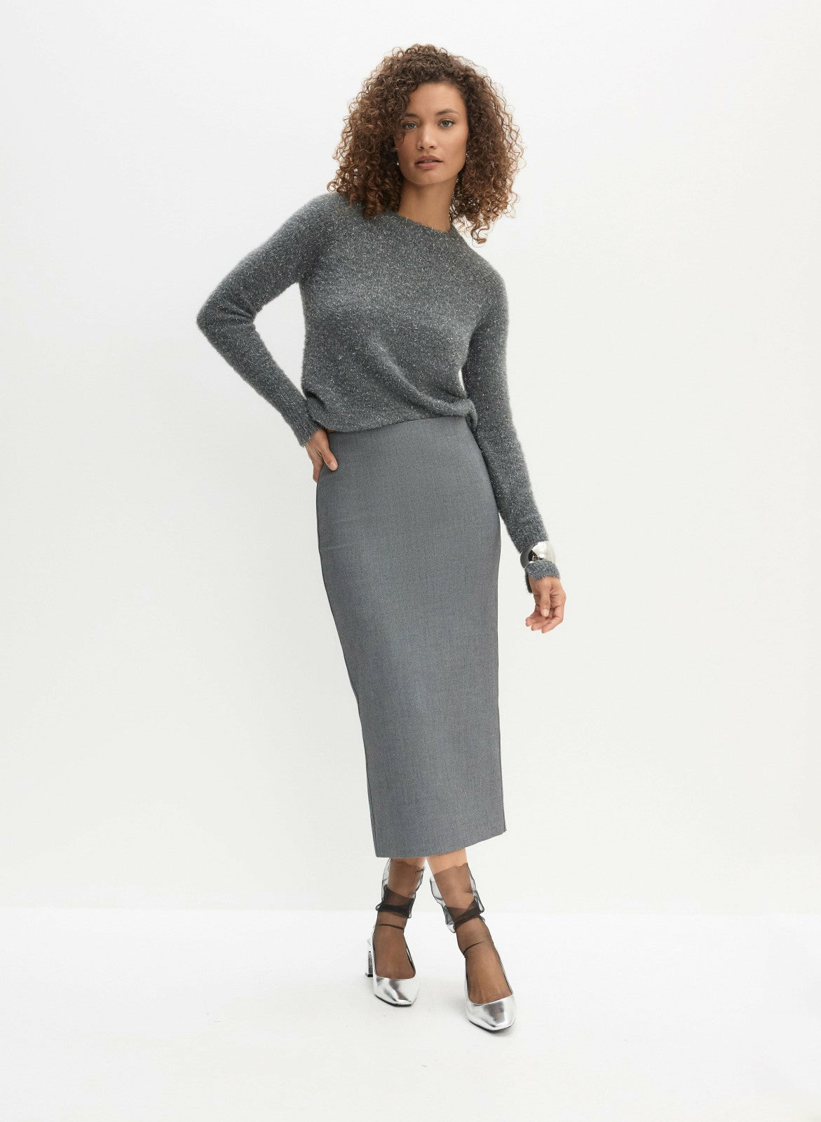 Women Long Pencil Skirt Sky Grey Mix | Melanie Lyne