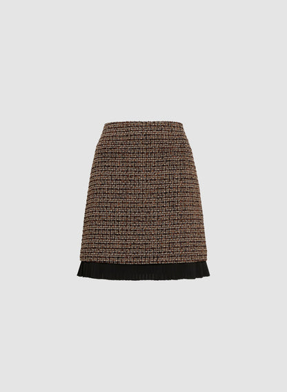 Women Pleated Hem Bouclé Skirt Cognac_blk | Melanie Lyne