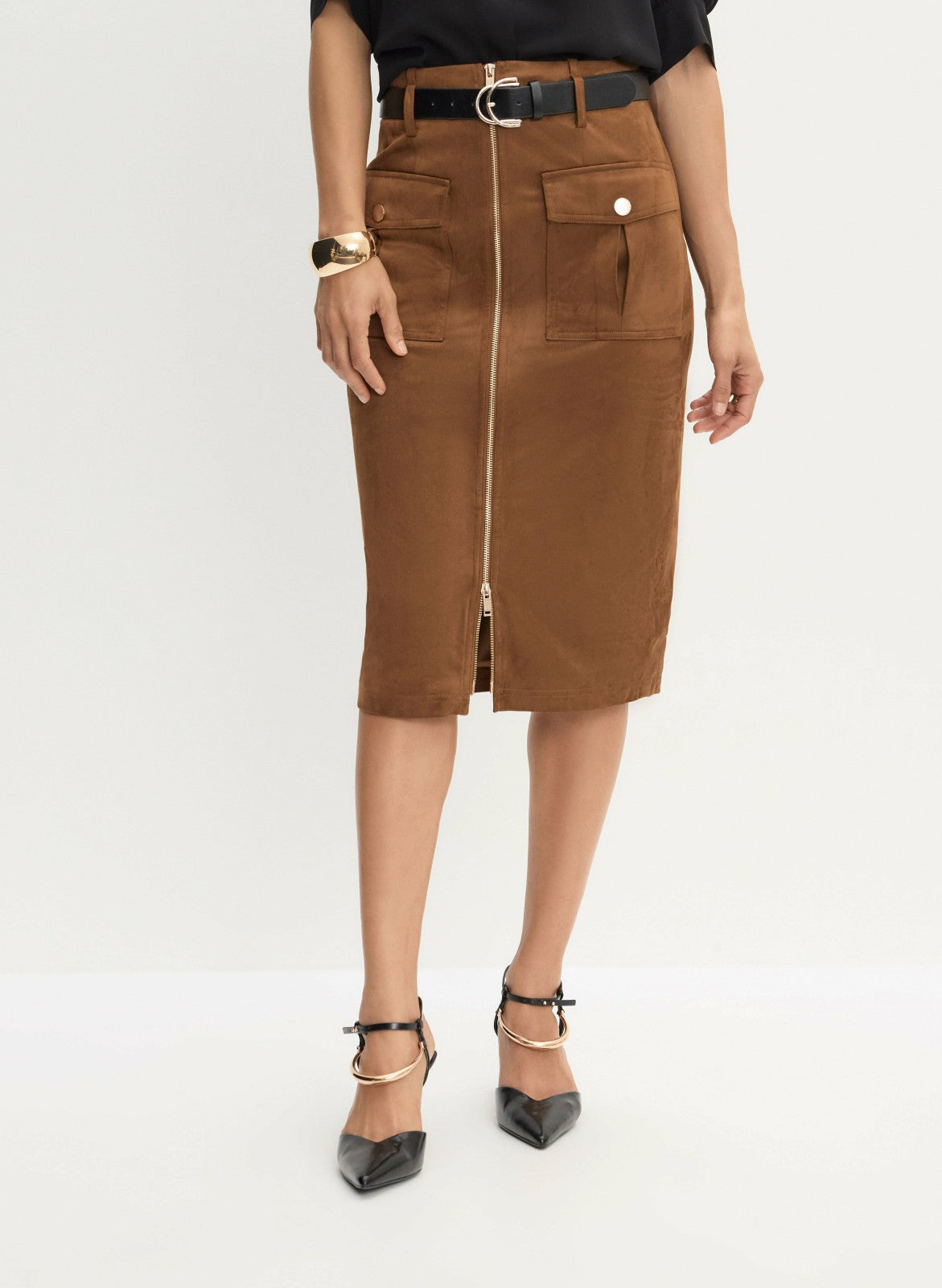 Women Faux Suede Skirt Cognac | Melanie Lyne