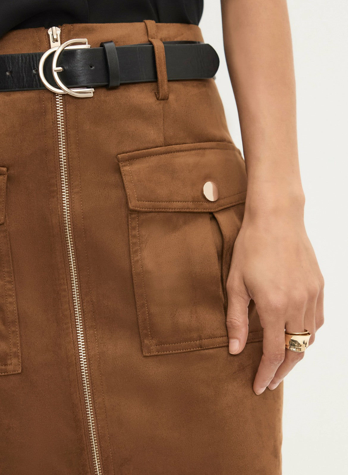 Women Faux Suede Skirt Cognac | Melanie Lyne