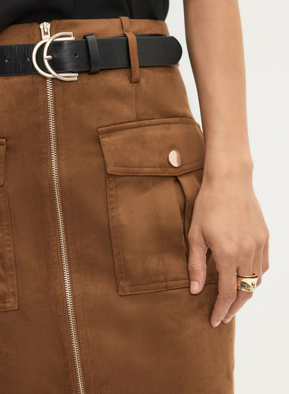 Women Faux Suede Skirt Cognac | Melanie Lyne
