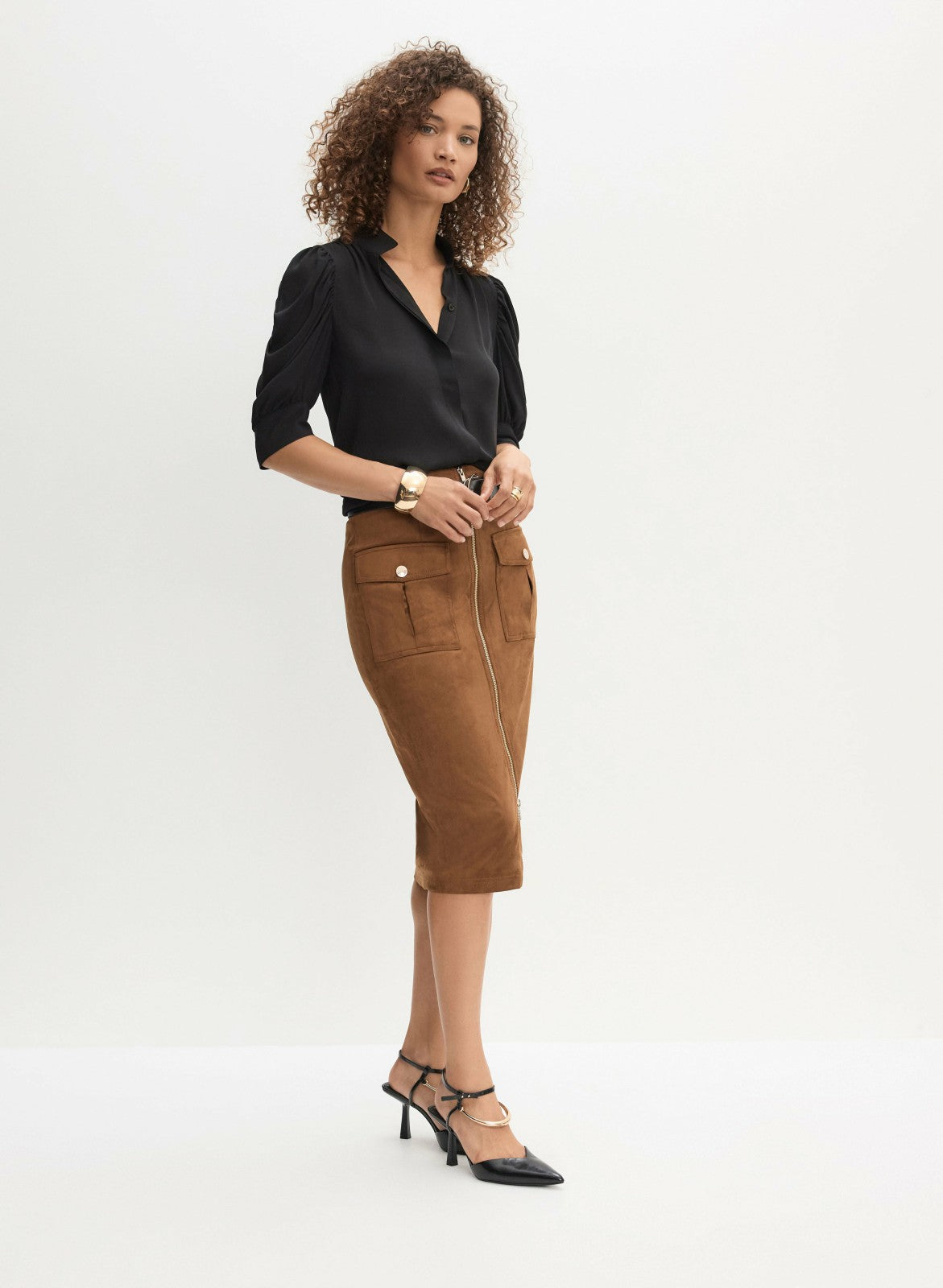 Women Faux Suede Skirt Cognac | Melanie Lyne
