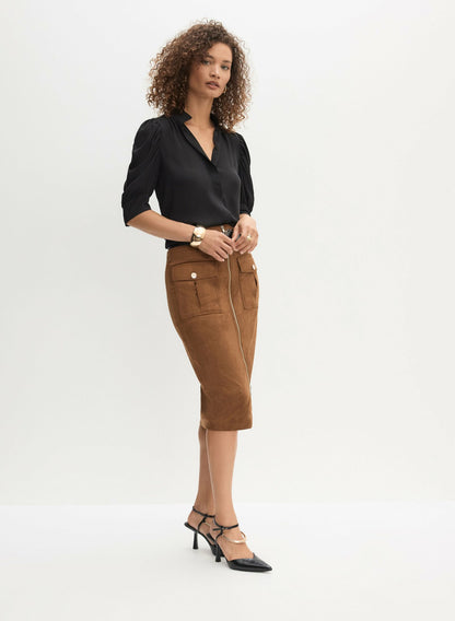 Women Faux Suede Skirt Cognac | Melanie Lyne