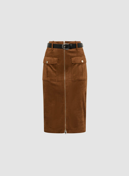 Women Faux Suede Skirt Cognac | Melanie Lyne