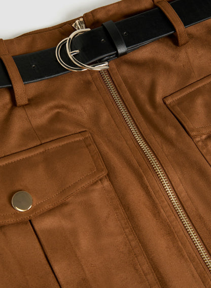 Women Faux Suede Skirt Cognac | Melanie Lyne