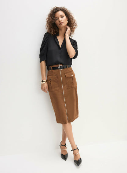Women Faux Suede Skirt Cognac | Melanie Lyne