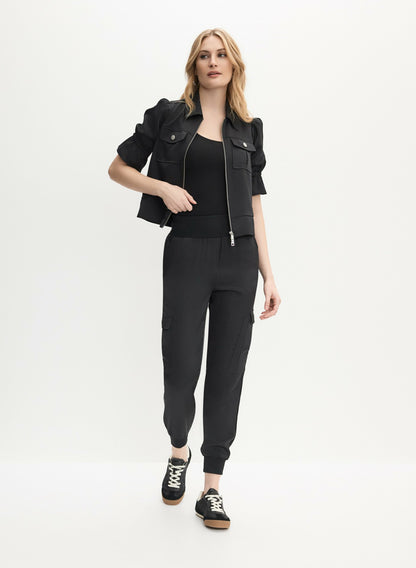 Women Ruffle Short Sleeve Jacket Black | Melanie Lyne