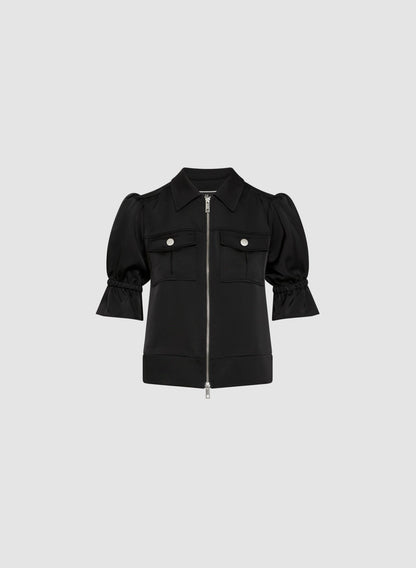 Women Ruffle Short Sleeve Jacket Black | Melanie Lyne