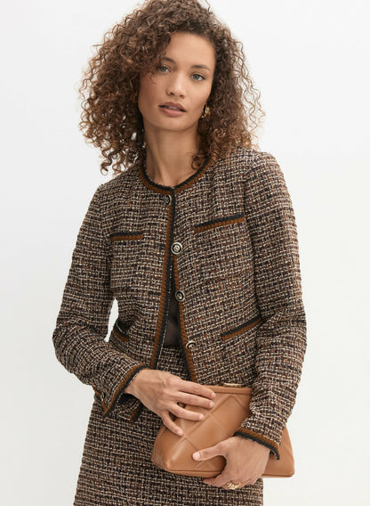 Women Button-Up Bouclé Jacket Cognac_blk | Melanie Lyne