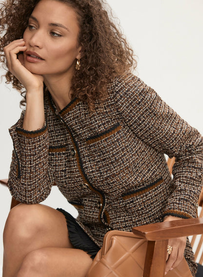 Women Button-Up Bouclé Jacket Cognac_blk | Melanie Lyne