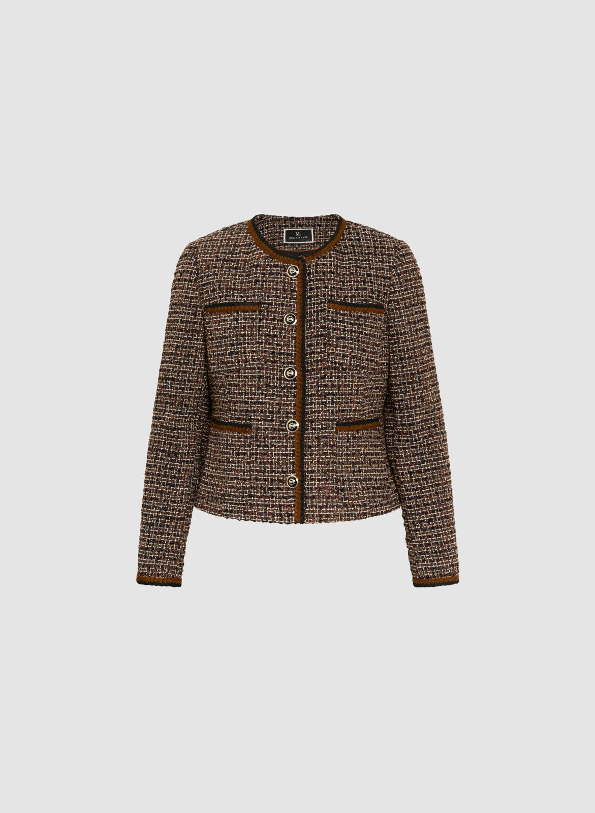 Women Button-Up Bouclé Jacket Cognac_blk | Melanie Lyne