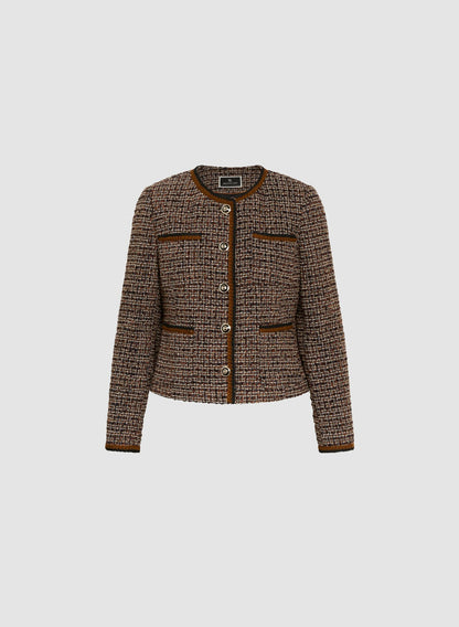 Women Button-Up Bouclé Jacket Cognac_blk | Melanie Lyne