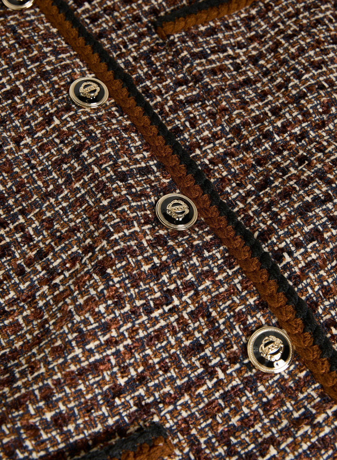 Women Button-Up Bouclé Jacket Cognac_blk | Melanie Lyne