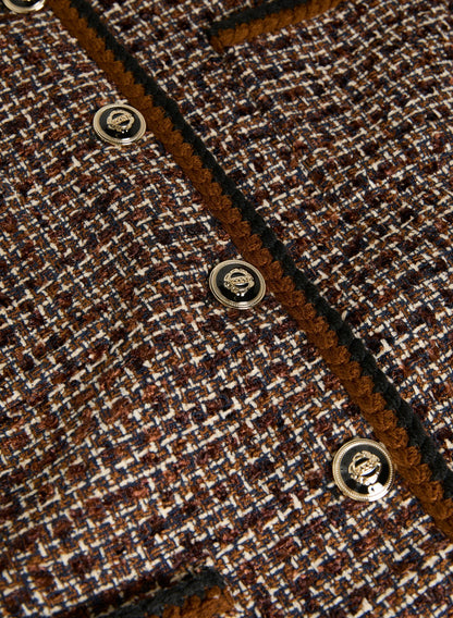 Women Button-Up Bouclé Jacket Cognac_blk | Melanie Lyne