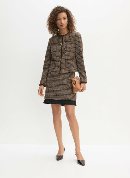 Women Button-Up Bouclé Jacket Cognac_blk | Melanie Lyne