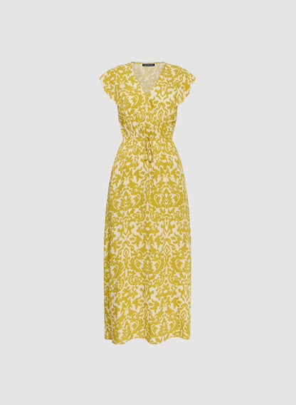 Women Abstract Print Smocked Waist Dress Saffron Yellow | Melanie Lyne