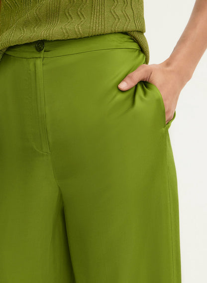 Women Satin Wide Leg Pants Avocado | Melanie Lyne