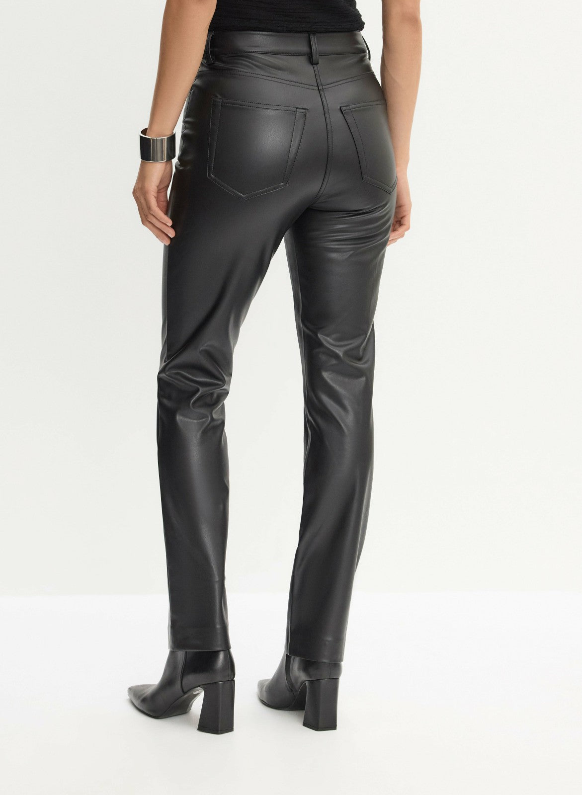 Women Vegan Leather Straight Leg Pants Black | Melanie Lyne