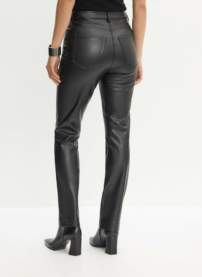 Women Vegan Leather Straight Leg Pants Black | Melanie Lyne