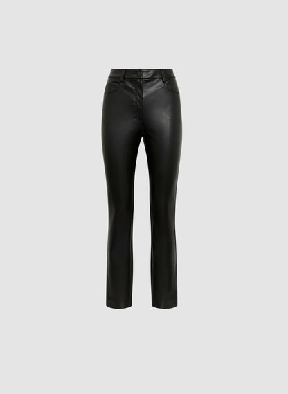 Women Vegan Leather Straight Leg Pants Black | Melanie Lyne
