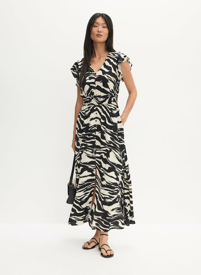 Women Animal Print Smocked Waist Dress Black & White | Melanie Lyne