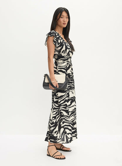 Women Animal Print Smocked Waist Dress Black & White | Melanie Lyne