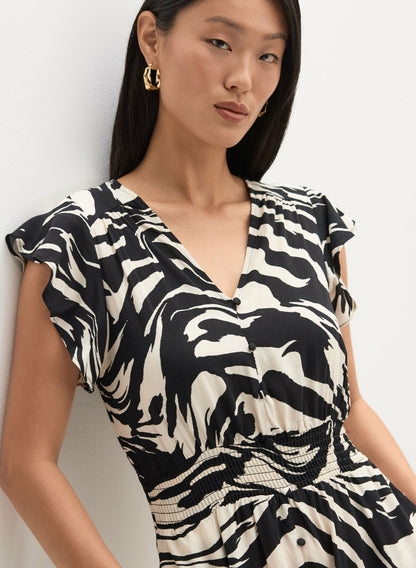 Women Animal Print Smocked Waist Dress Black & White | Melanie Lyne