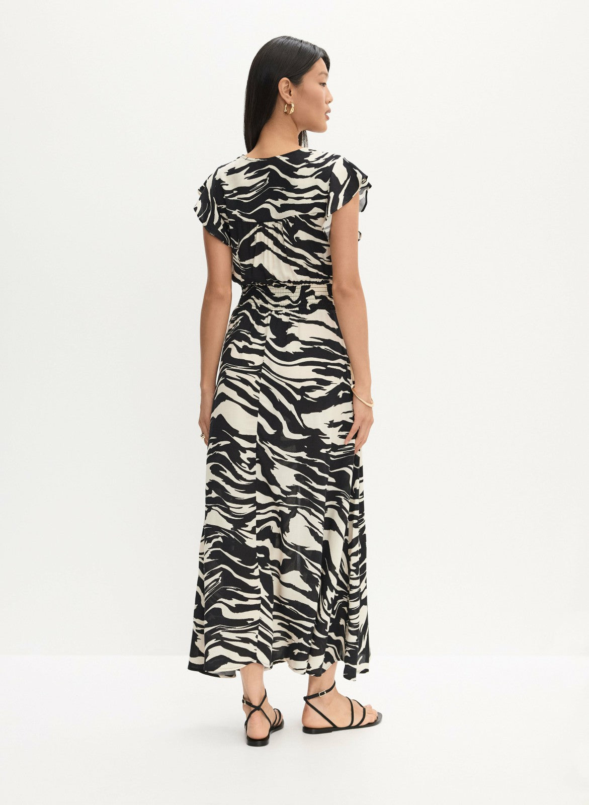 Women Animal Print Smocked Waist Dress Black & White | Melanie Lyne