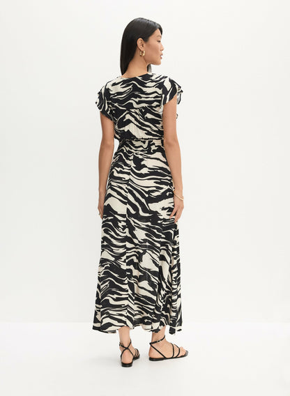 Women Animal Print Smocked Waist Dress Black & White | Melanie Lyne