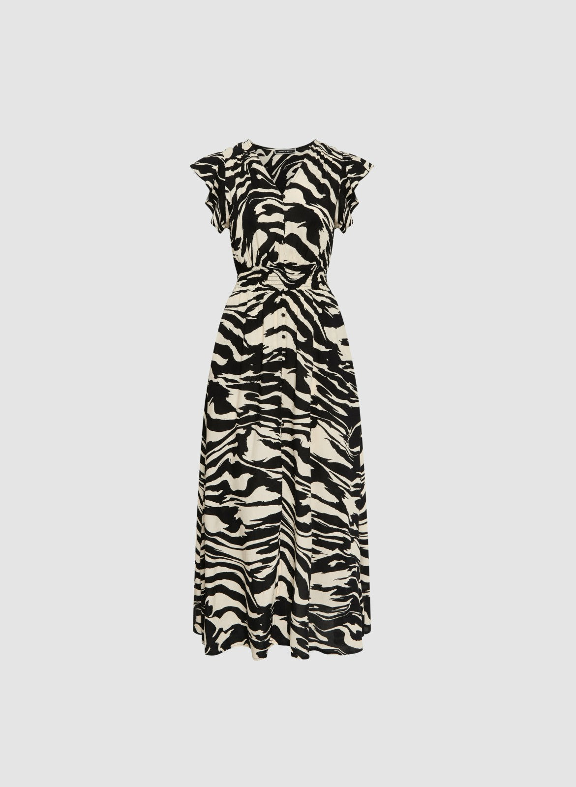 Women Animal Print Smocked Waist Dress Black & White | Melanie Lyne